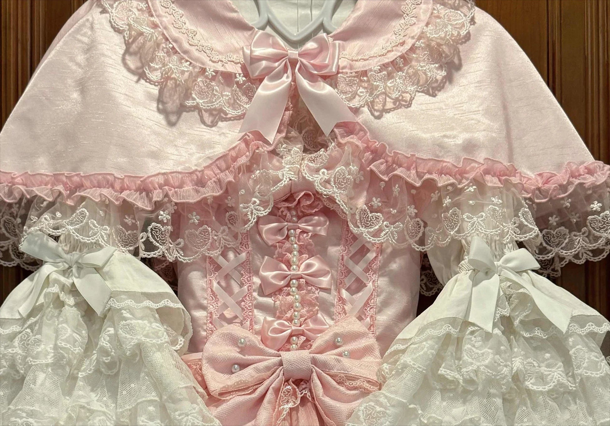 Women's Lolita Pink Dress Jsk Bow Lace Stitching Cute Sweet Girls Suspender Dress Lady Long Sleeve Inner Shirt Y2k Hairpin Cloak