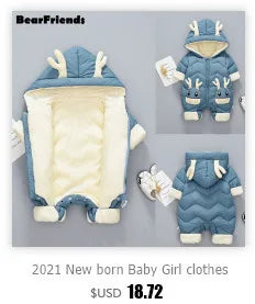 Children Autumn Winter Overall For Infant Down Cotton Thicken Clothes Hooded new born Baby costume Boys Girls Jumpsuit Romper