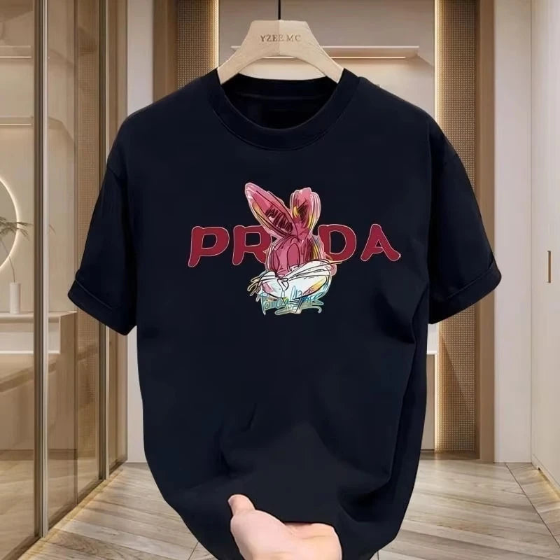 Short-sleeved Crew Neck T-shirt Versatile Men's and Women's Tops Trendy Brand 2025 Summer New Loose Printing Pure Cotton