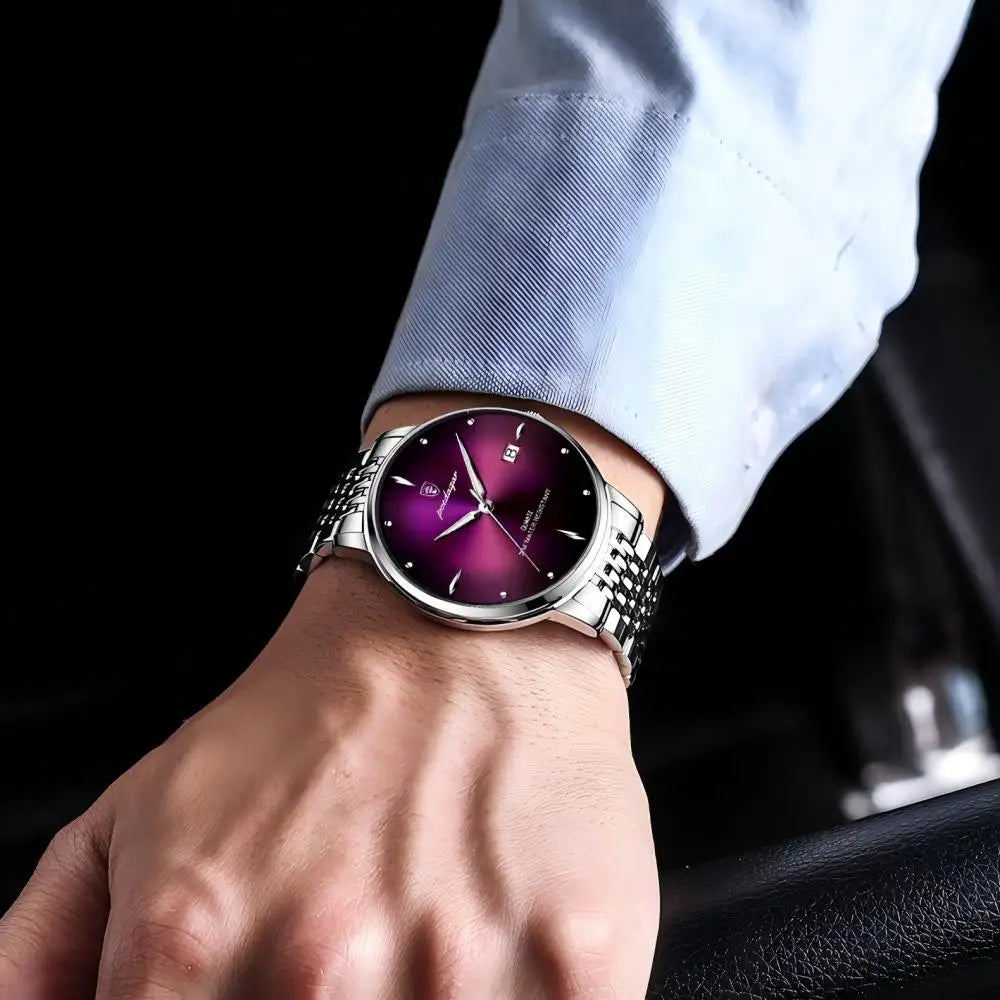 POEDAGAR Business Men's Watches Stainless Steel Date Men Watch Waterproof Luminous Fashion Casual Quartz Man Wristwatch+Gift Box