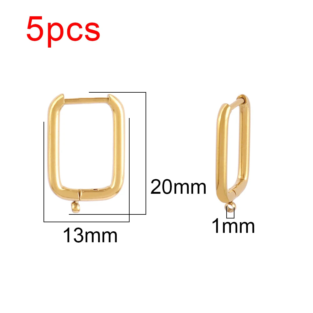 5pcs 316L Stainless Steel Heart Hoop Earrings Posts Star Geometric Oval Earring Base For DIY Jewelry Making Accessories