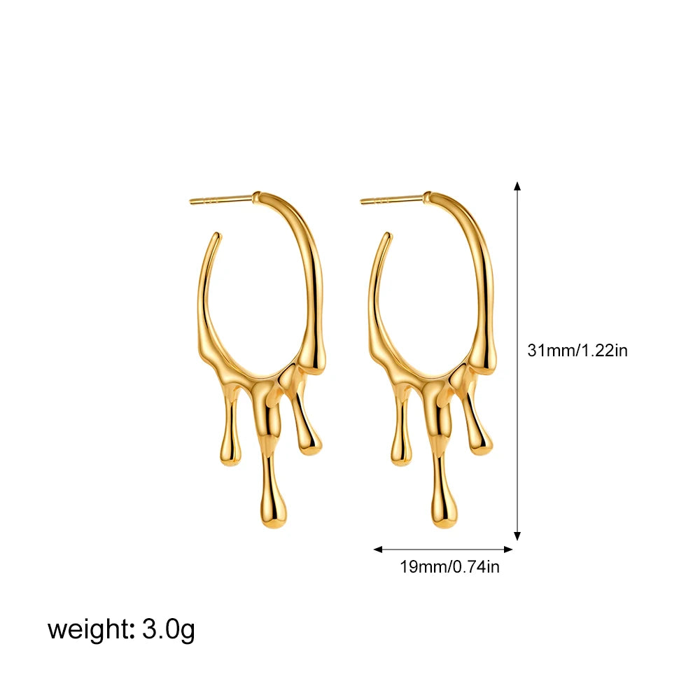 4 Sizes Chunky Water Droplet Open Hoop Earrings Irregular 18K Gold Plated Drops Smooth Stackable Cartilage Piercing Earrings