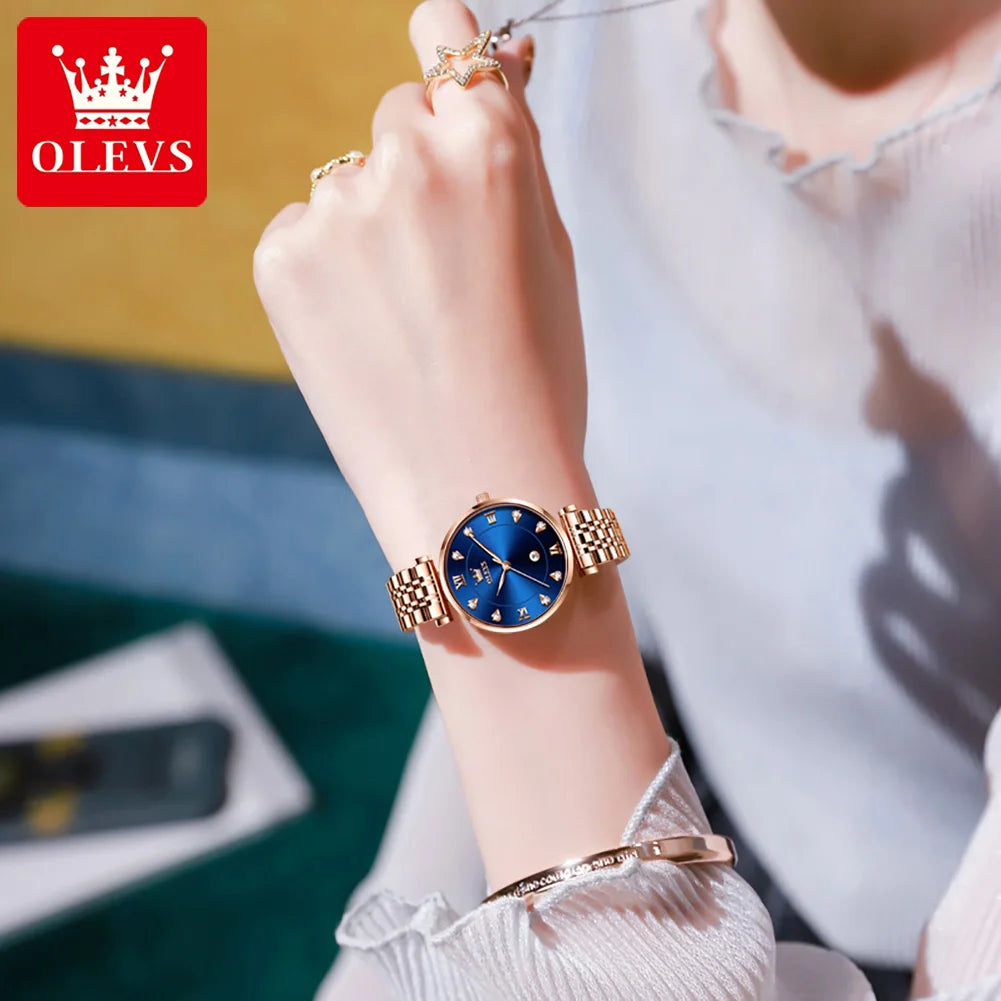 OLEVS 5866 Fashion Original Women's Watches Calendar Rose Diamond inlay Quartz watch Simplicity Versatile Brand Lady Wristwatch