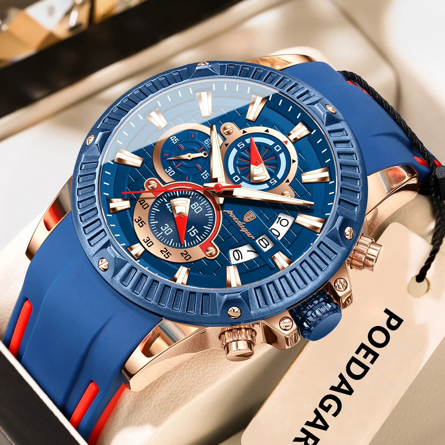 POEDAGAR Trendy Sports Men Wristwatch Waterproof Luminous Chronograph Date Man Watch Silicone Strap Fashion Quartz Men's Watches