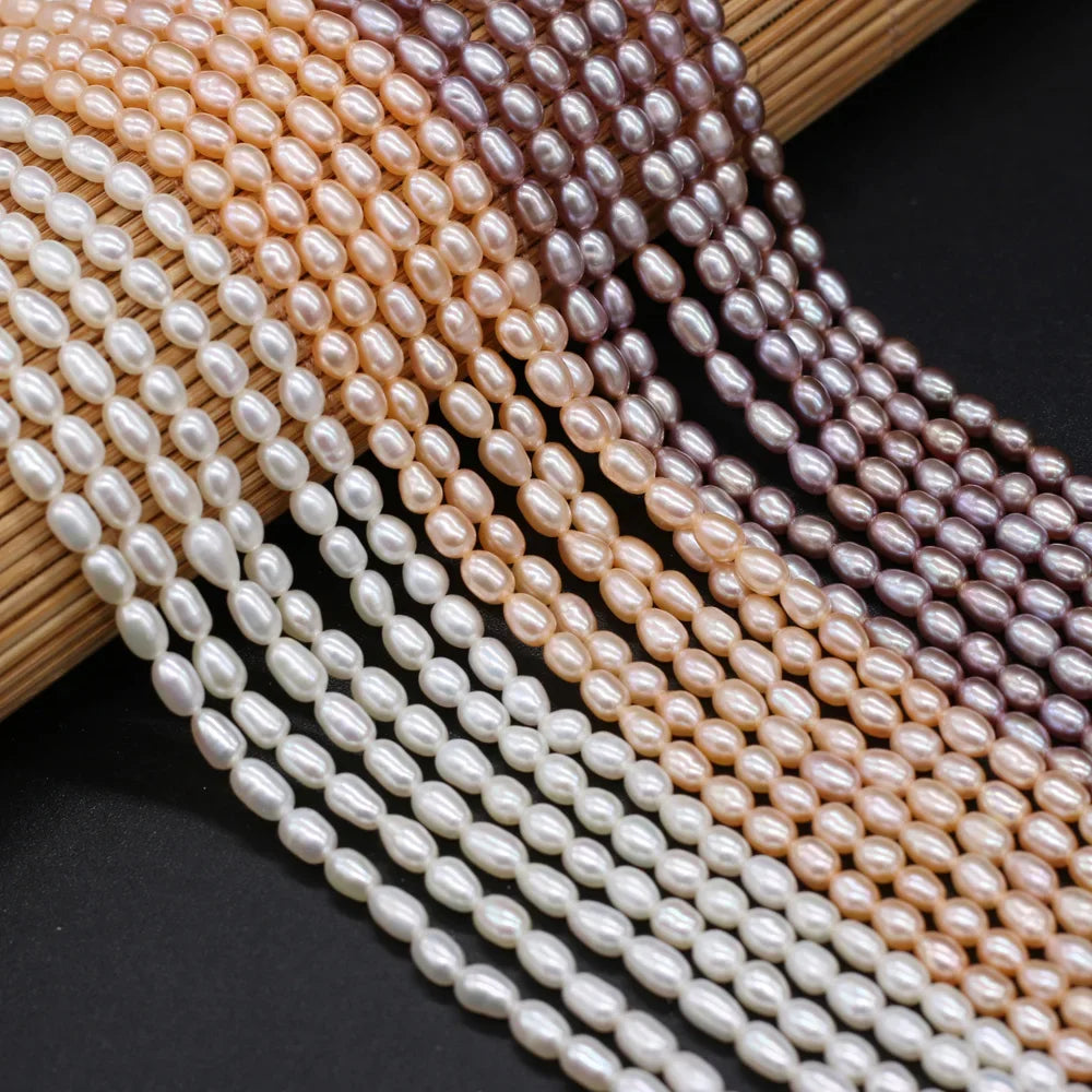 3-4mm AAA High Quality Women Rice Natural Freshwater Pearl Bead for Needlework Jewelry DIY Necklace Bracelet Accessories Gift