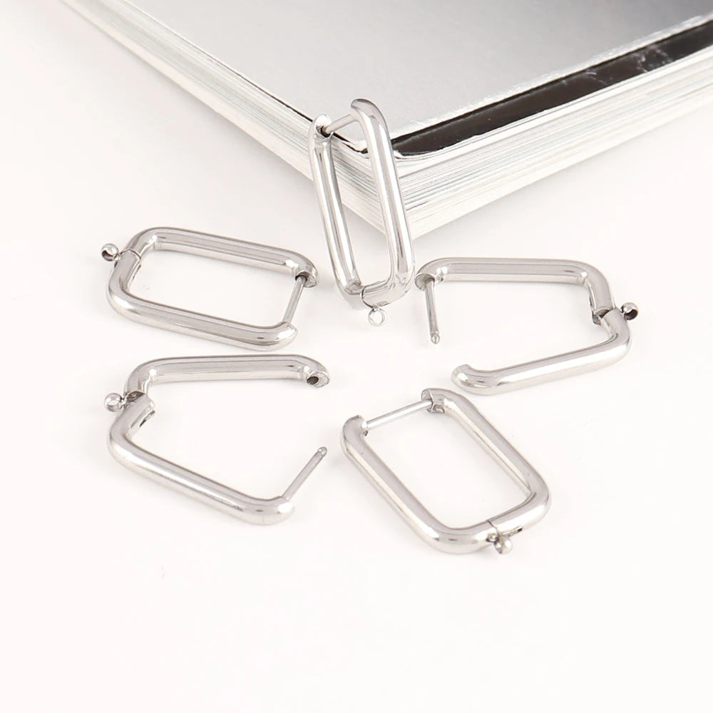 5pcs 316L Stainless Steel Heart Hoop Earrings Posts Star Geometric Oval Earring Base For DIY Jewelry Making Accessories