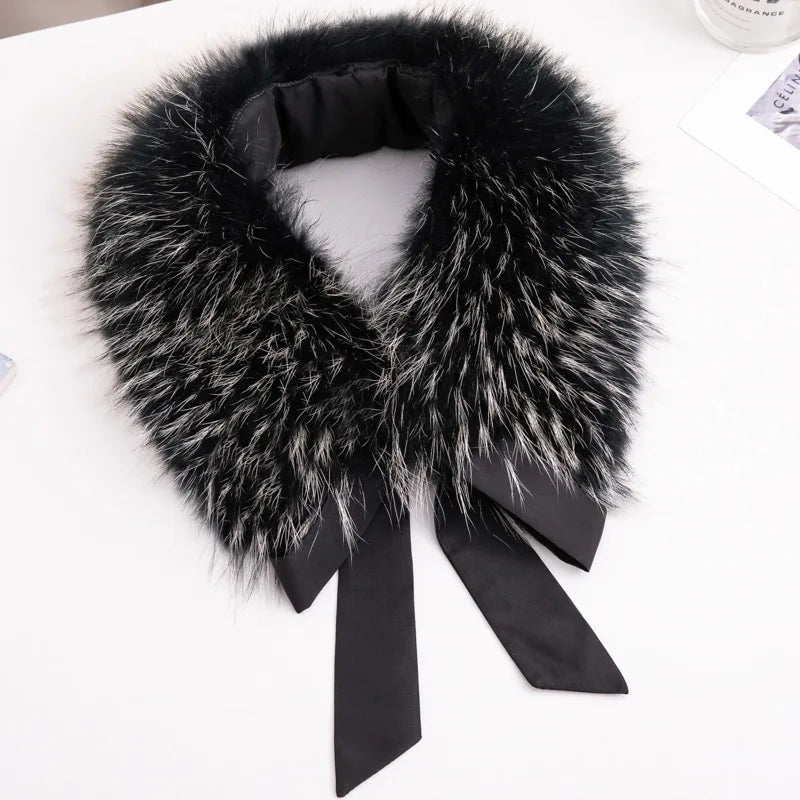Real Raccoon Fur Collar Winter Neck Warmer Fur Scarf Natural Fur Scarves Women's Luxury Fur Collar For Coat Fur Hood Decorate