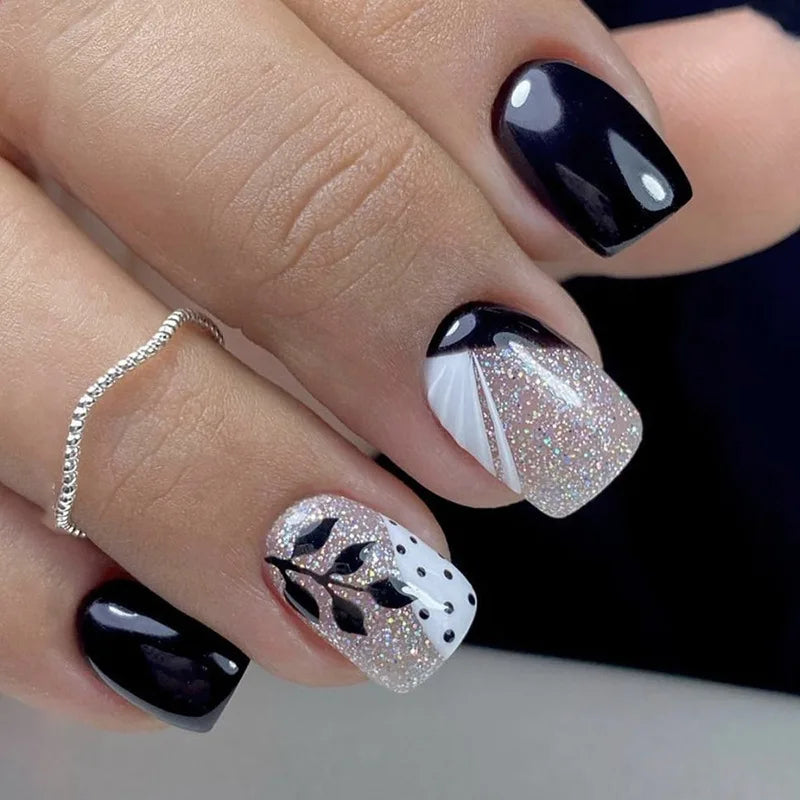 24pcs Simple Nails Fake Press On Art Reusable Adhesive False Supplies Charms Products Stylist Decorated False Nails Design