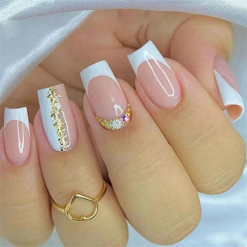 24pcs Simple Nails Fake Press On Art Reusable Adhesive False Supplies Charms Products Stylist Decorated False Nails Design