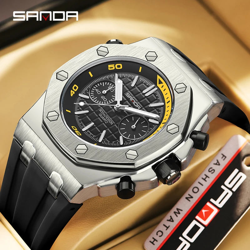 2025new model Royal Fashion Casual Men Watches Big Dial white Silicone Quartz Wristwatch Classic Top Brand SANDA Male Clock 7027