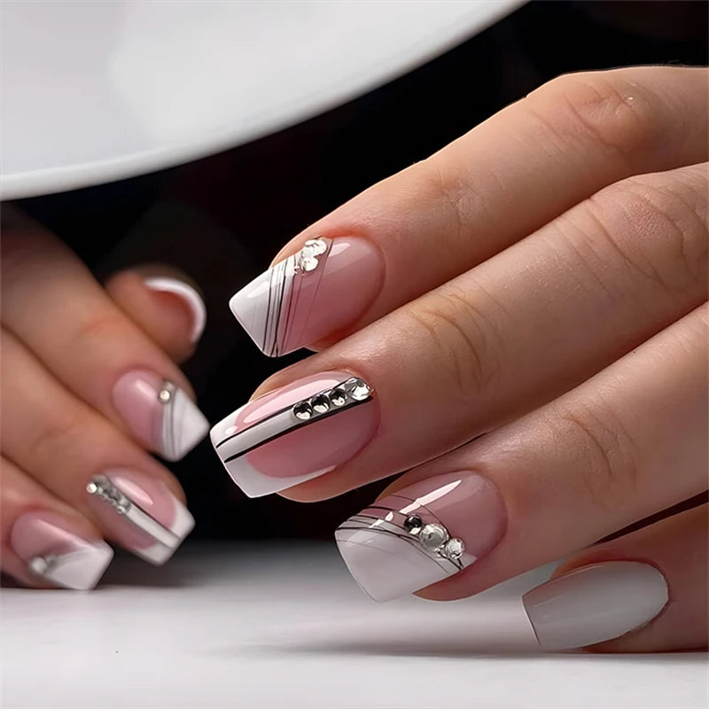 24pcs Simple Nails Fake Press On Art Reusable Adhesive False Supplies Charms Products Stylist Decorated False Nails Design
