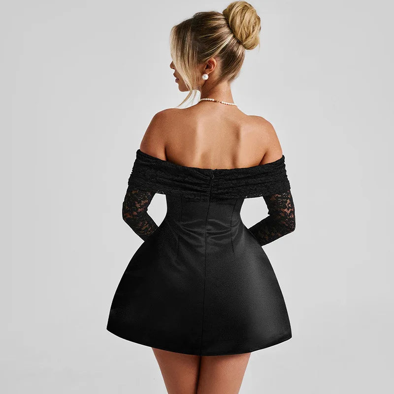 Mozision Off-shoulder Long Sleeve Sexy Mini Dress For Women Robe Strapless Backless High Waist A-line Elegant Club Party Dress