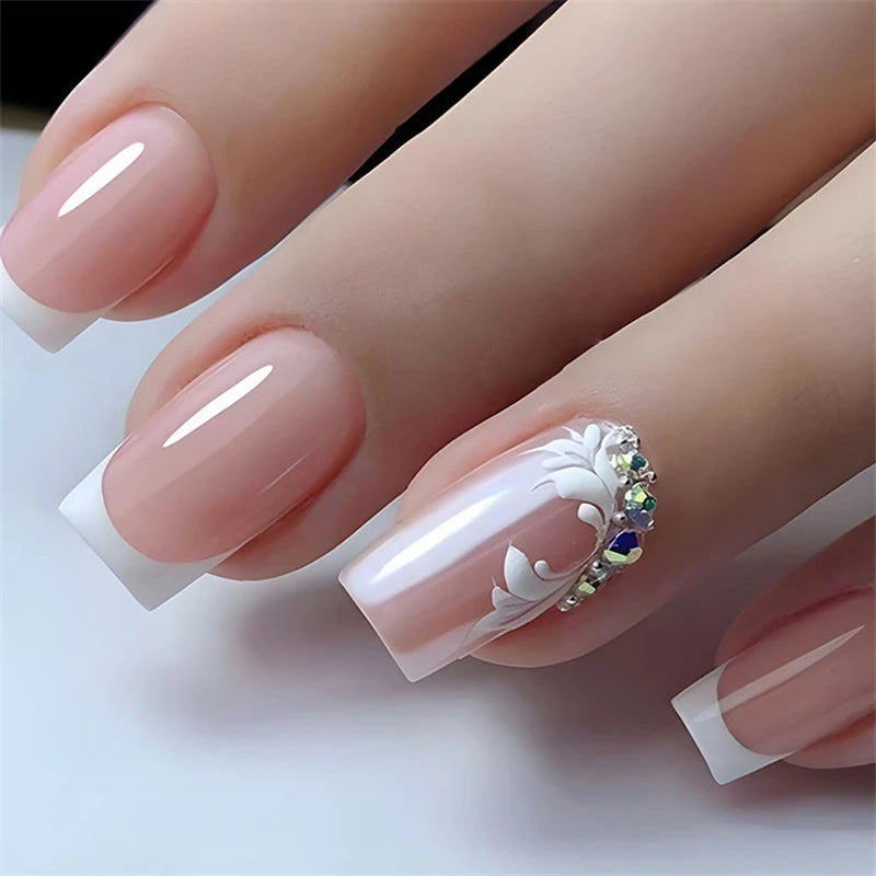 24pcs Simple Nails Fake Press On Art Reusable Adhesive False Supplies Charms Products Stylist Decorated False Nails Design
