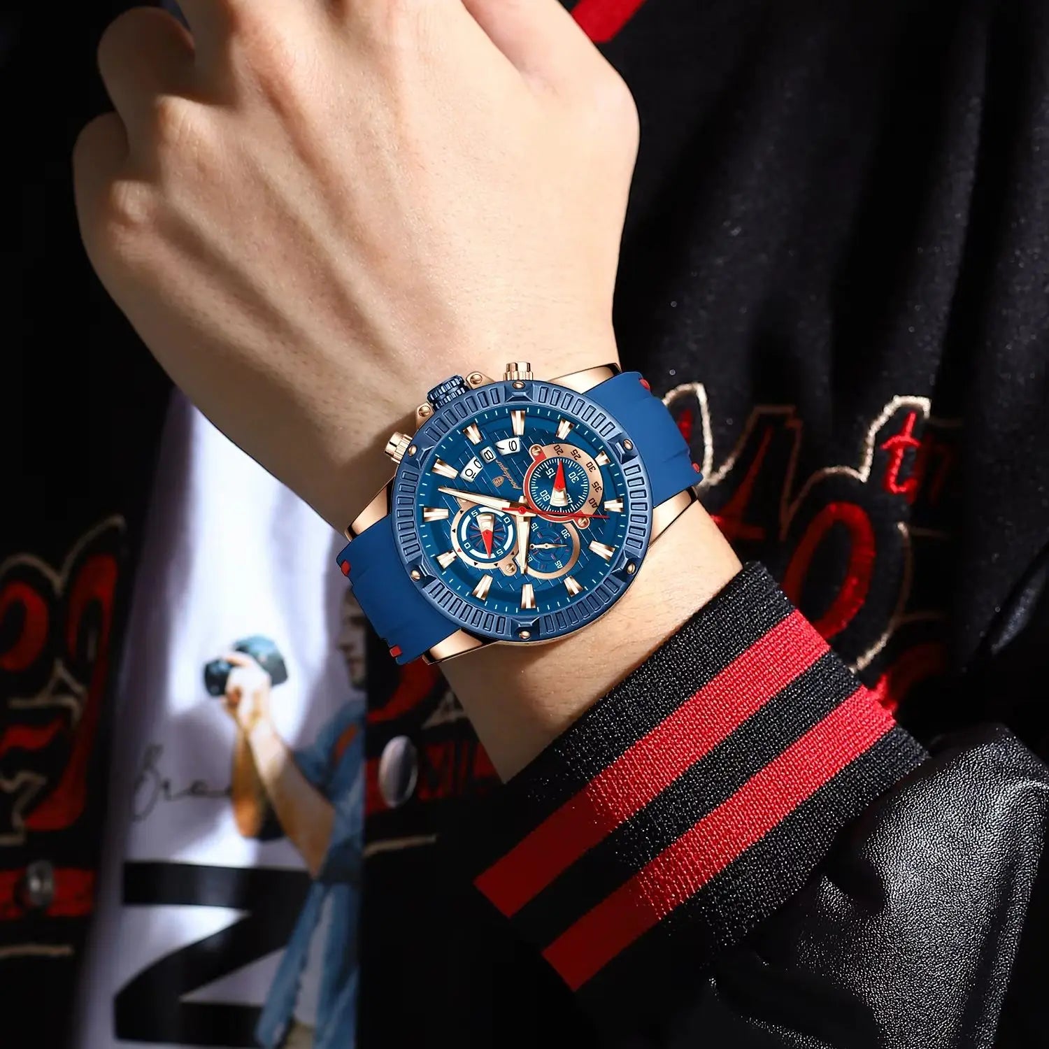 POEDAGAR Trendy Sports Men Wristwatch Waterproof Luminous Chronograph Date Man Watch Silicone Strap Fashion Quartz Men's Watches