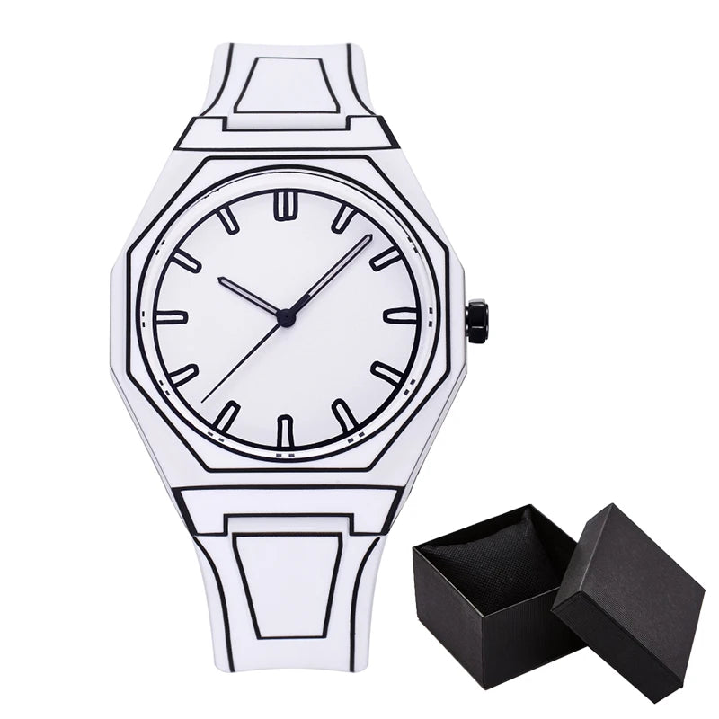 Luxury Men Watch Men's Quartz Wristwatch Minimalist Black White Dial Male Sports Reloj Silicone Rubber Strap Man Unusual Clock