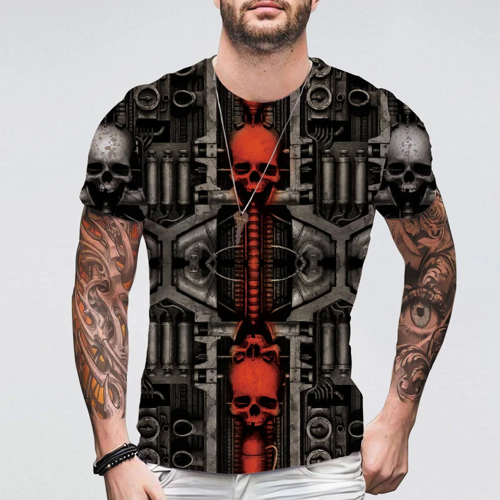 Jeans Jacket 3D Print T-shirts For Men Oversized Short Sleeve Clothing Leather Printing Round Neck Vintage Summer Biker Jacket