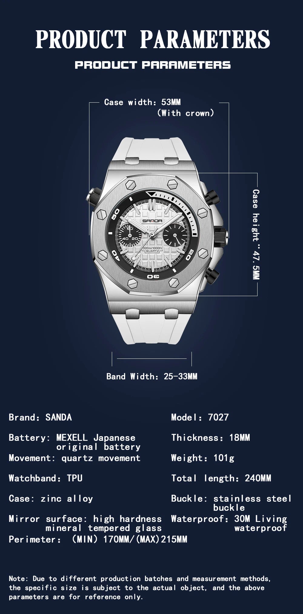 2025new model Royal Fashion Casual Men Watches Big Dial white Silicone Quartz Wristwatch Classic Top Brand SANDA Male Clock 7027