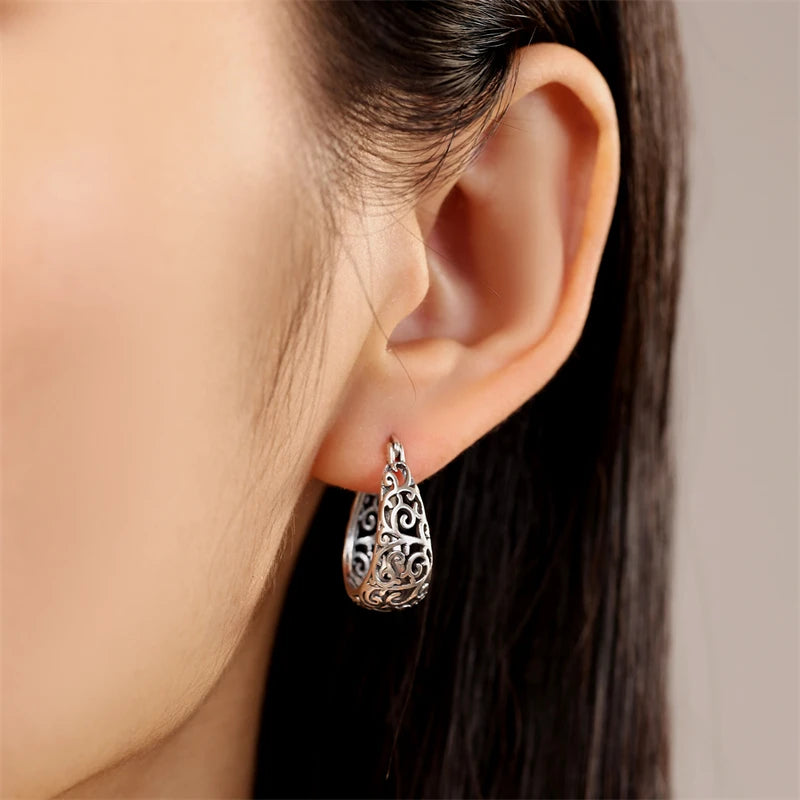 925 Sterling Silver Floral plant series greenery iris vine Hoop Earrings For Women Wedding Engagement Birthday Jewelry Gift 2024