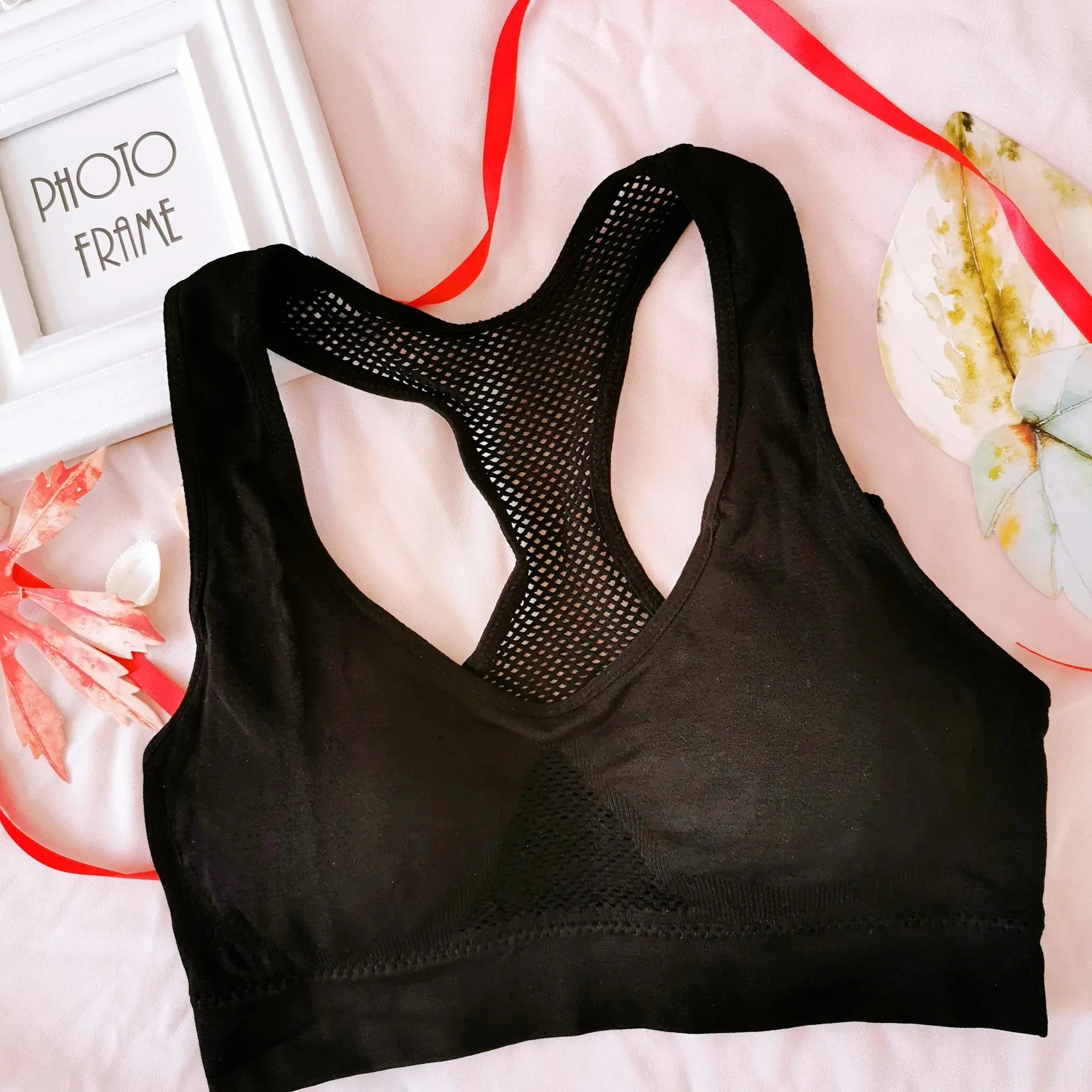 6 Colors Sports Bra Breathable Hollow Mesh Fitness Yoga Solid Vest Jogging Crop Top Female More Size Tops Sport Bras for Women