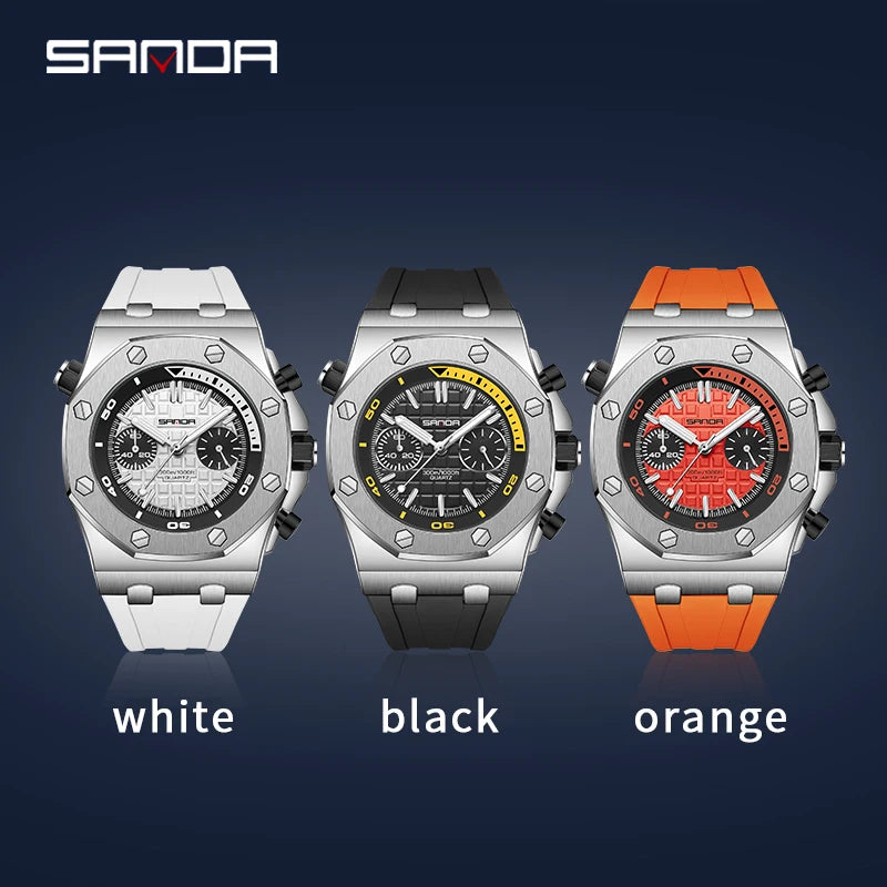 2025new model Royal Fashion Casual Men Watches Big Dial white Silicone Quartz Wristwatch Classic Top Brand SANDA Male Clock 7027
