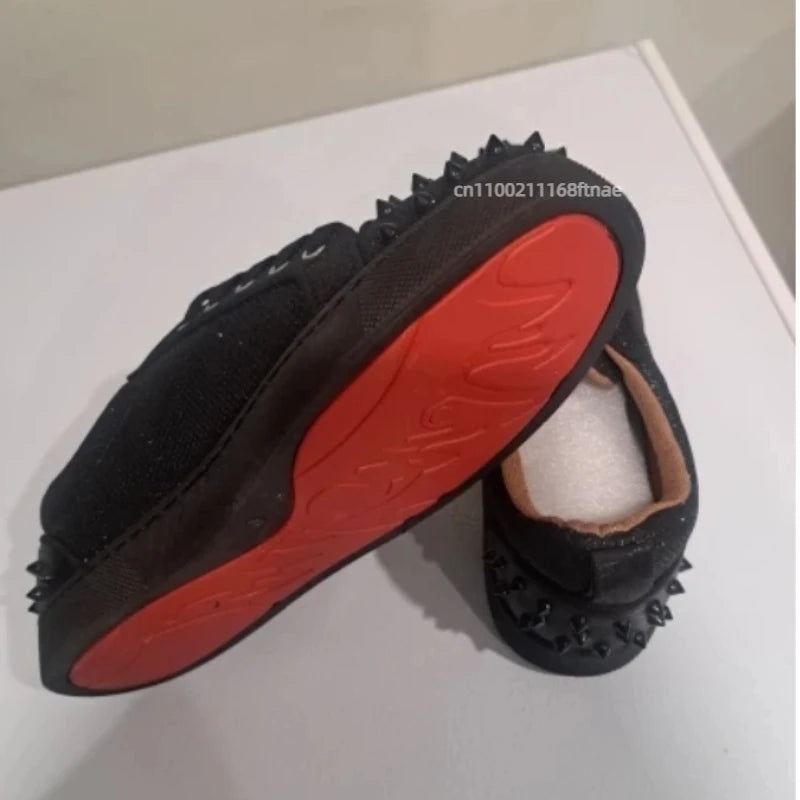 Men's and Women's Street Dance Shoes, Perforated Canvas, Fashionable, Breathable, Red Sole, Rivet, Personalized Casual Shoes