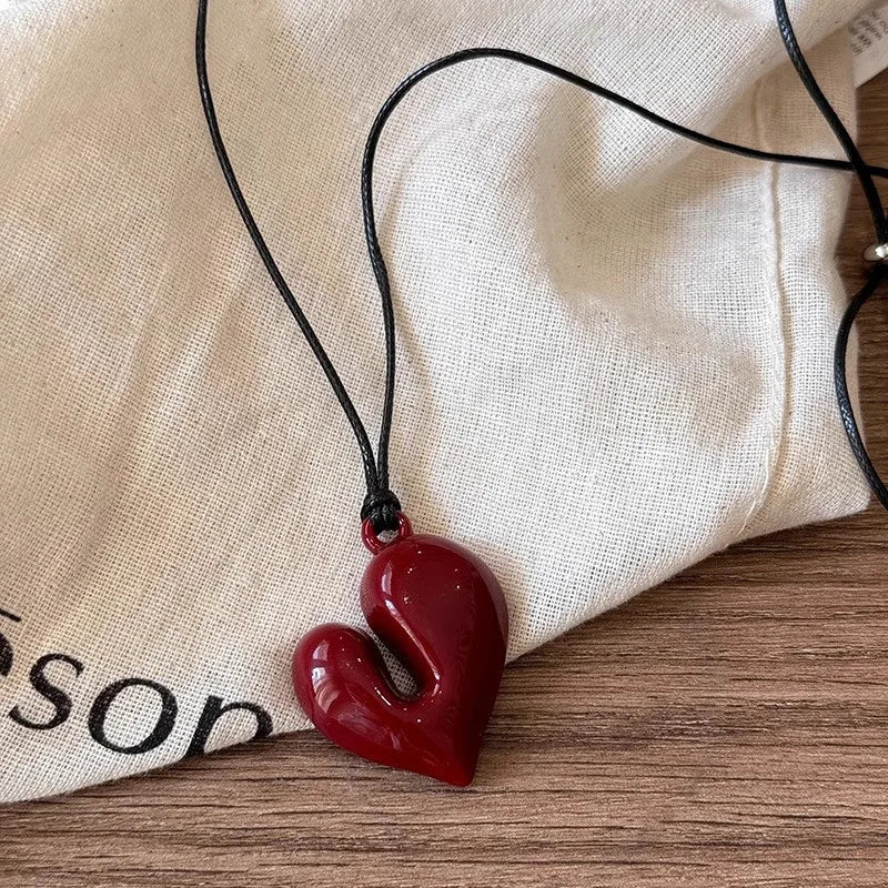 New Heart Pendant Necklace for Women Men 85CM Adjustable Pull-out Sweater Chain Fashion Jewelry Accessory Gift