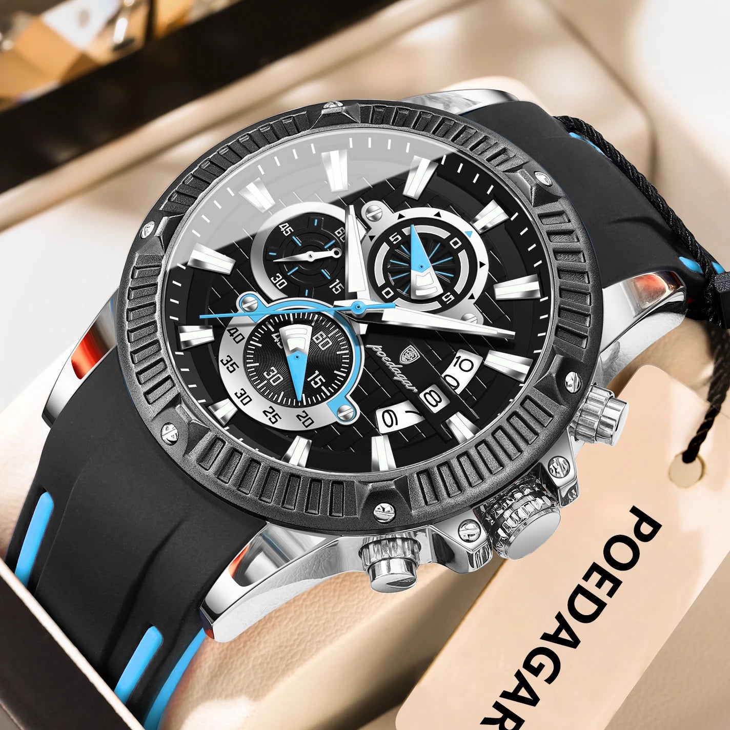 POEDAGAR Trendy Sports Men Wristwatch Waterproof Luminous Chronograph Date Man Watch Silicone Strap Fashion Quartz Men's Watches