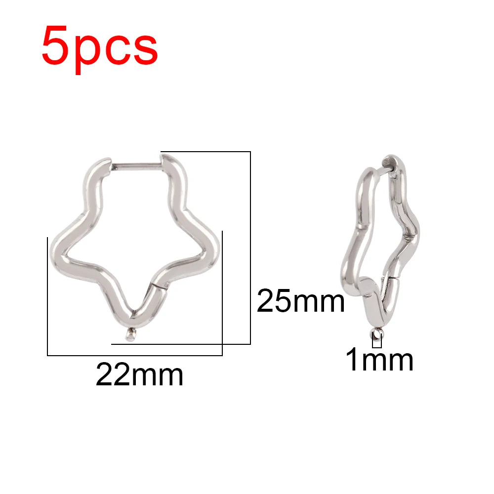 5pcs 316L Stainless Steel Heart Hoop Earrings Posts Star Geometric Oval Earring Base For DIY Jewelry Making Accessories