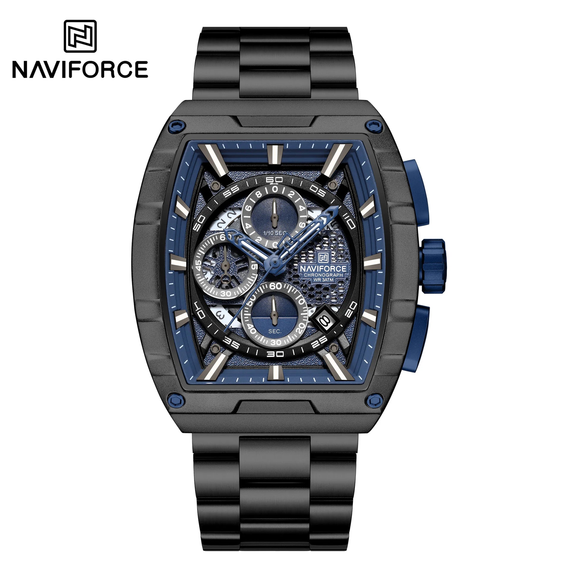 NAVIFORCE Luxury Chronograph Quartz Watch for Men Fashion Tonneau Stainless Steel Man Watches Waterproof Luminous WristWatch