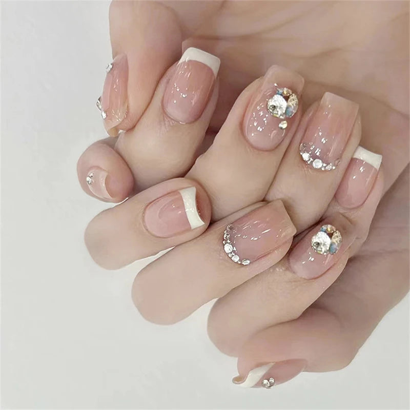 24pcs Simple Nails Fake Press On Art Reusable Adhesive False Supplies Charms Products Stylist Decorated False Nails Design