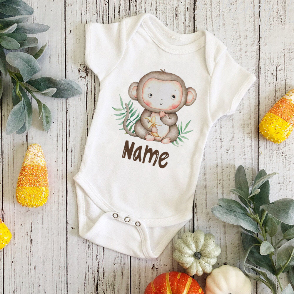 Personalized Monkey with Name Baby Jumpsuit Baby Sustom Name Romper for Infant Shower Gift for Girls Boys Outfit Newbron Clothes
