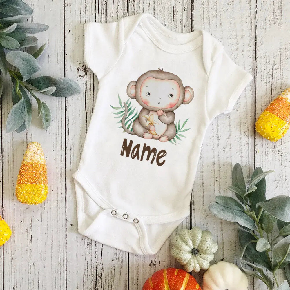 Personalized Monkey with Name Baby Jumpsuit Baby Sustom Name Romper for Infant Shower Gift for Girls Boys Outfit Newbron Clothes