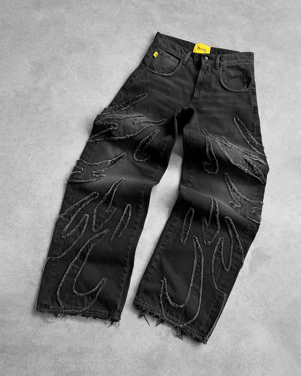 2025 New American Retro Flame Embroidery Baggy Women's Jeans Y2K Harajuku Hip Hop Gothic High Waist Wide Trousers Street Wear