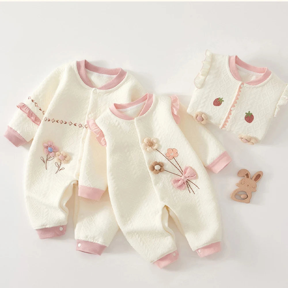 Baby Girl Romper Long Sleeve Cotton Autumn Winter Warm Newborn Clothes Princess First Birthday Baby Jumpsuit High Quality