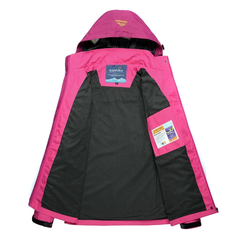 Women Autumn Trekking Jacket Outdoor Hiking Rain Coat Windbreaker Waterproof Hooded Camping Cycling Climbing Warm