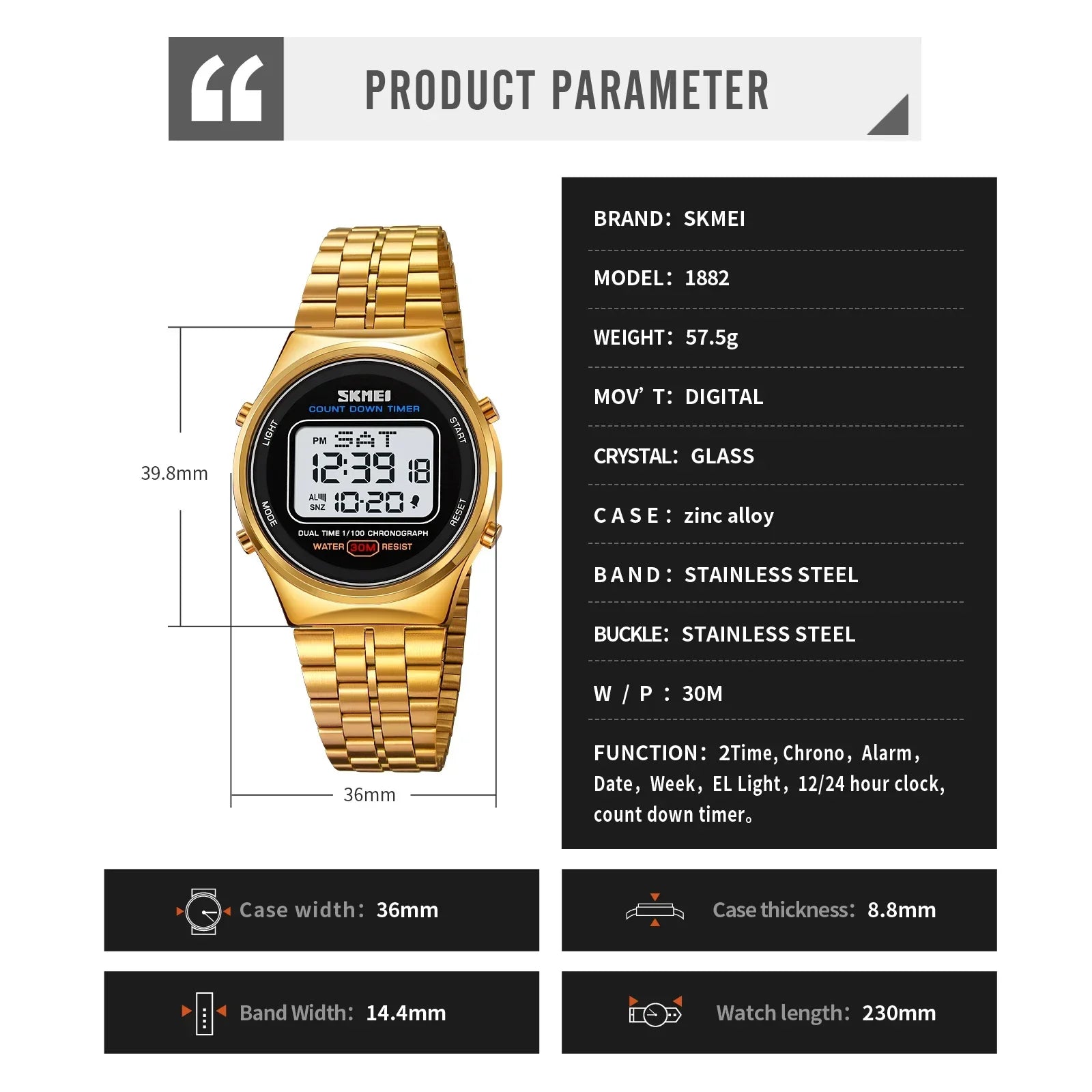 SKMEI 1882 Japan Digital movement Watches for Men Women Countdown Chrono Waterproof Sports Wristwatches Alarm Clock reloj hombre