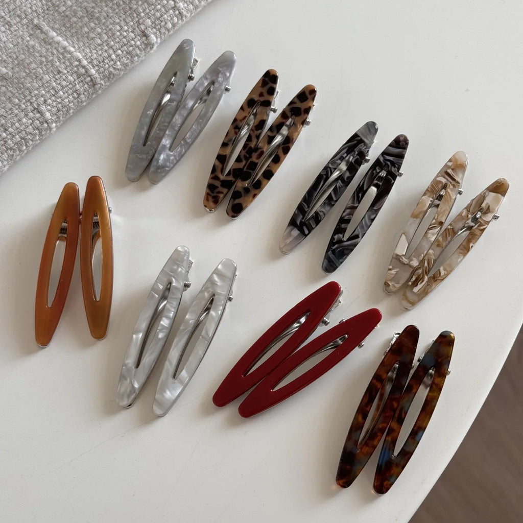 2pcs/set Acetate Hair Clips Hollow Out Oval Bangs Duckbill Clips Geometric Barrettes Side Hairpins Women Girls Hair Accessories