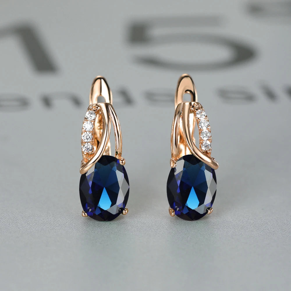 Crystal Purple Oval Stone Jewelry Rose Gold Color Wedding Hoop Earrings For Women