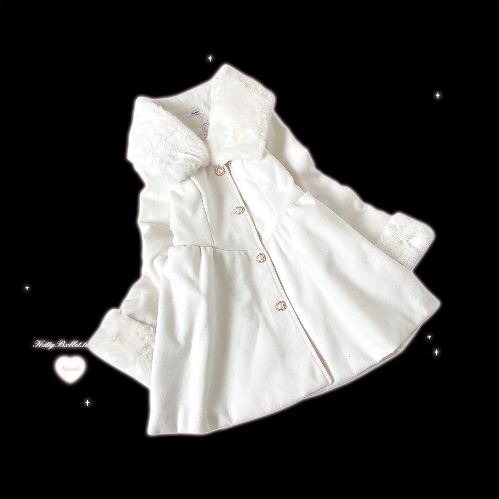 Original Japanese Sweet Imitation Woolen Coat Removable Fur Collar 2025 Winter Jacket Love Single-breasted Wool Overcoat Femlae