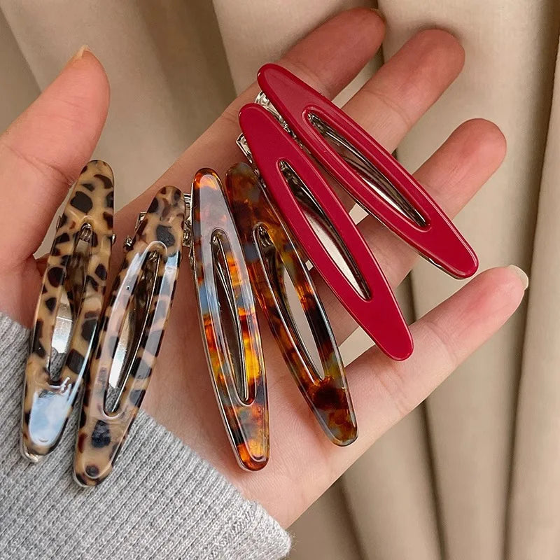 2pcs/set Acetate Hair Clips Hollow Out Oval Bangs Duckbill Clips Geometric Barrettes Side Hairpins Women Girls Hair Accessories
