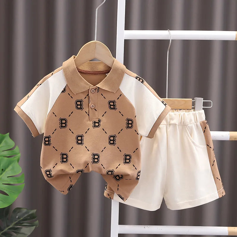 Baby Boy Summer Simple Clothes Set Children's Fashion Letter Print  Polo Shirt + Denim Shorts 2-Piece Suits 0-5 Year Old
