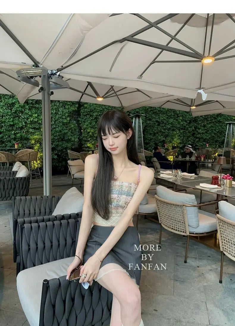Sexy  Camis Plaid Chic  tube top Slim Korean Tanks Top Sleeveless Elegant  Crop Top Summer Women Bustier