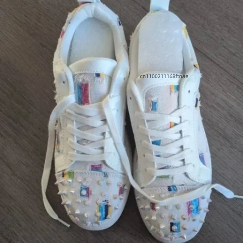 Men's and Women's Street Dance Shoes, Perforated Canvas, Fashionable, Breathable, Red Sole, Rivet, Personalized Casual Shoes
