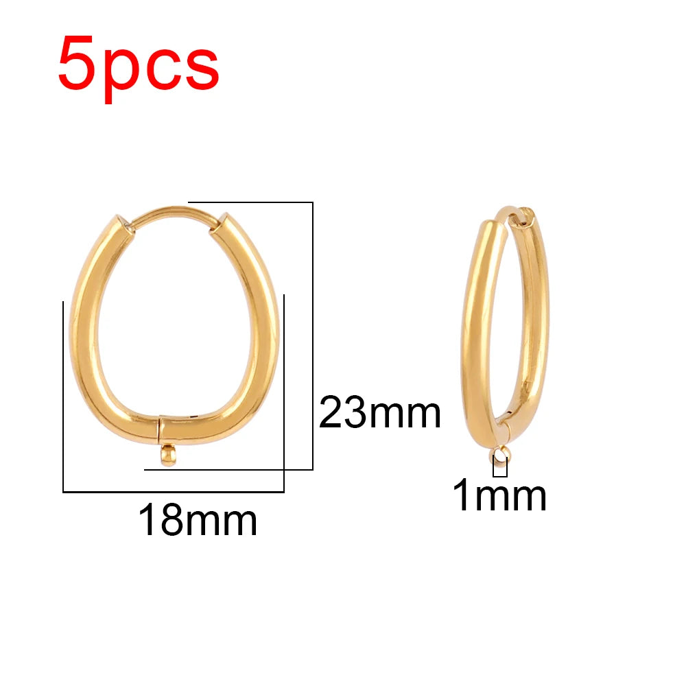 5pcs 316L Stainless Steel Heart Hoop Earrings Posts Star Geometric Oval Earring Base For DIY Jewelry Making Accessories