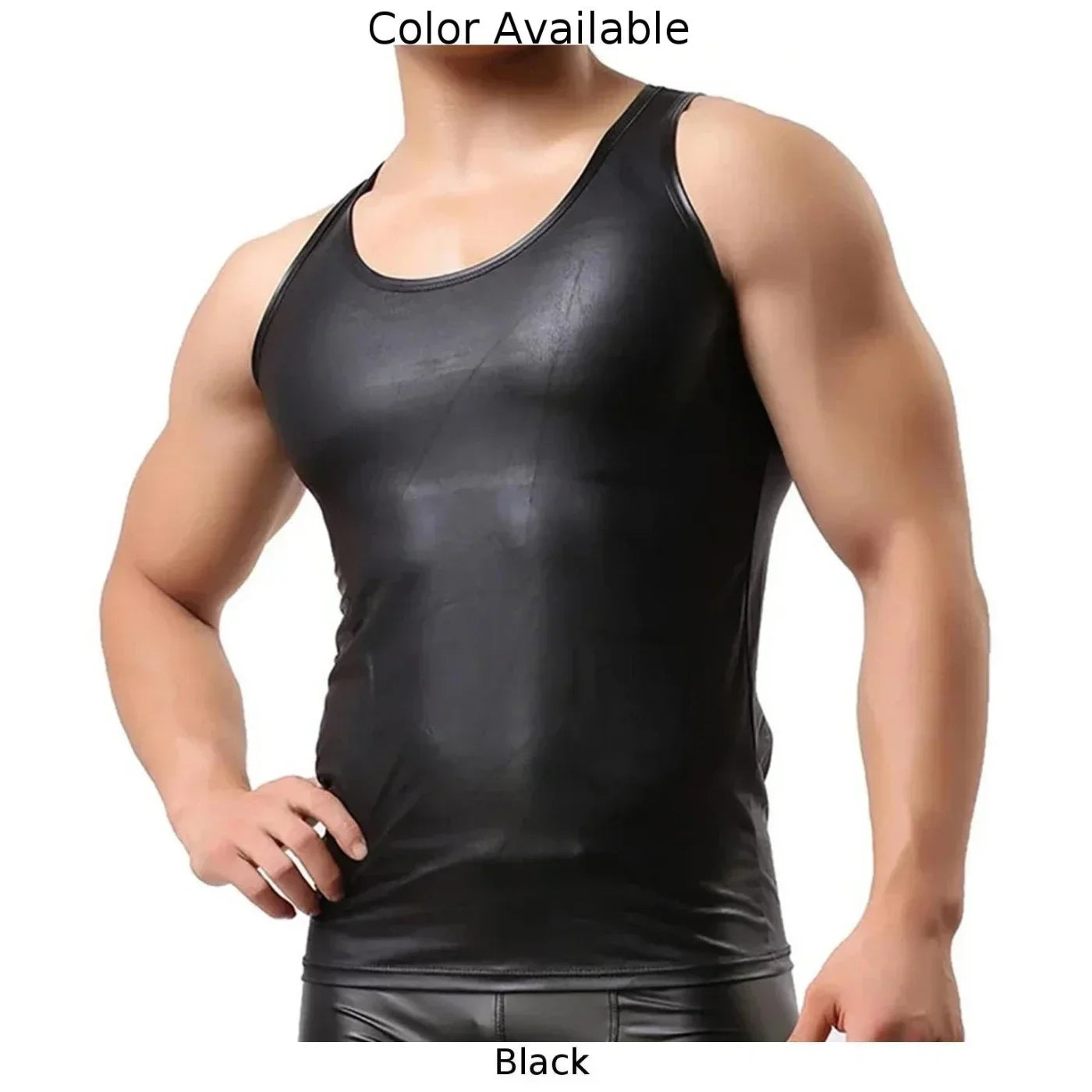 New Men Faux Leather Undershirt Tank Tops Vest Sexy Sleeveless T-Shirt Crop Top Solid Black Vest T Shirt For Man Clothing