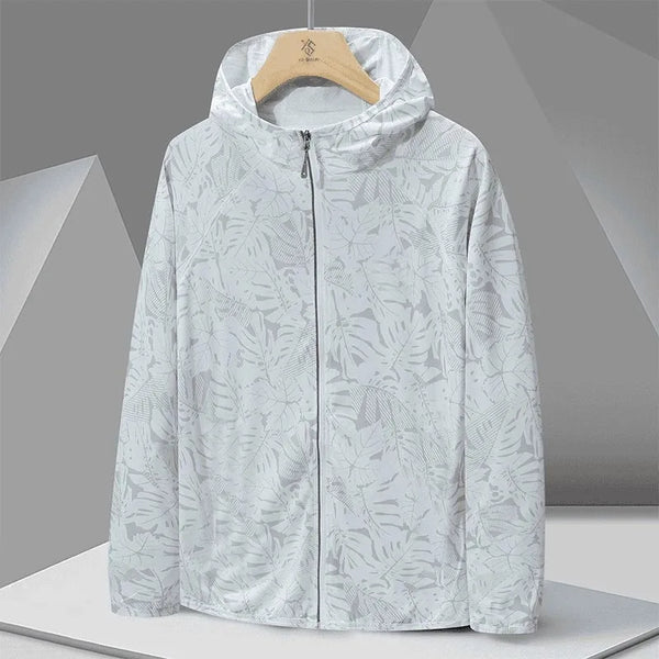 2025 New Male Leaves Hooded Sunscreen Outdoor Summer UV Skin Coat Jacket Solid Color Ice Silk Quick Dry Sunscreen UV Protection