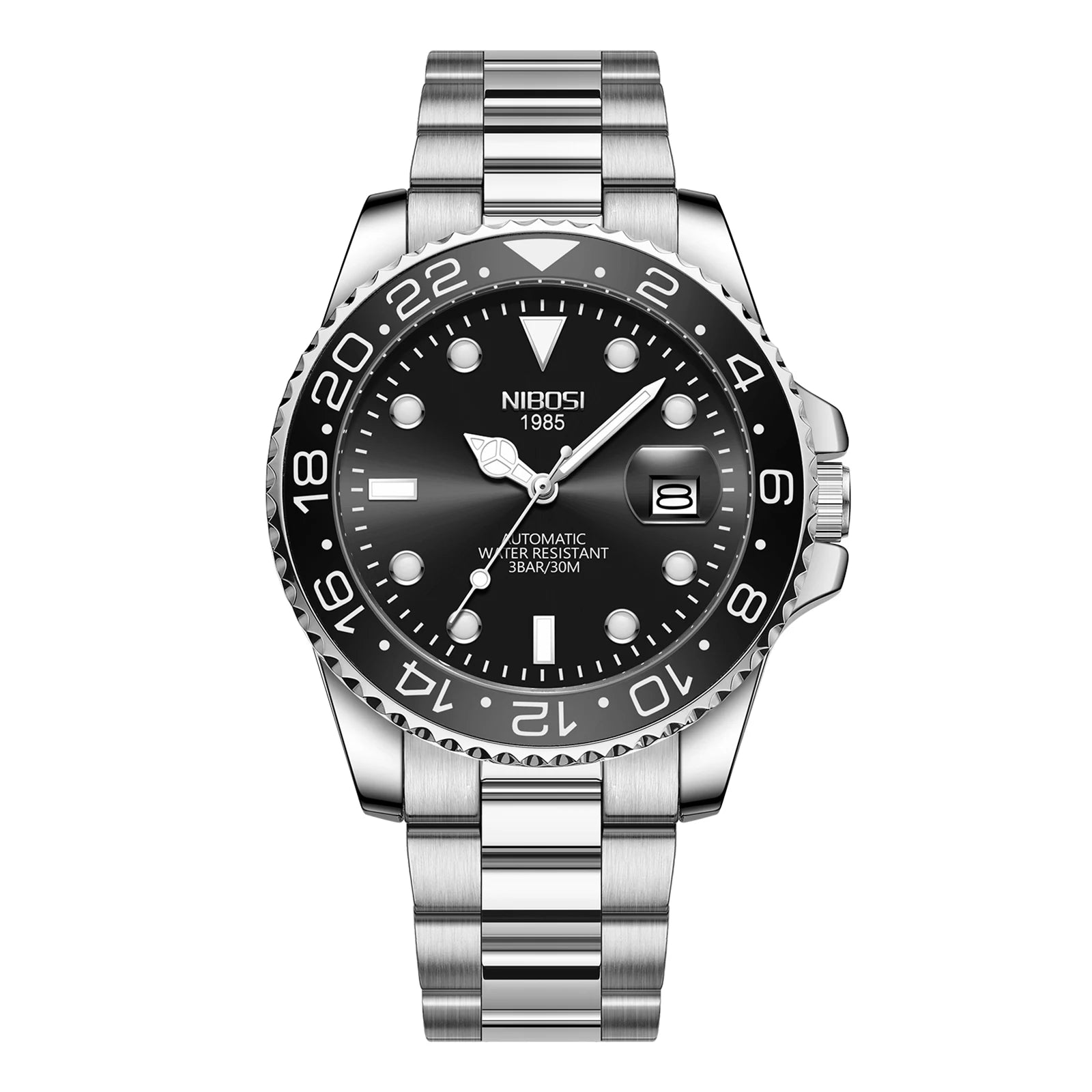 NIBOSI Limited GMT Watches Men's Top Brand Luxury Auto Date Quartz Men Watch Stainless Steel Waterproof Luminous Business Watch
