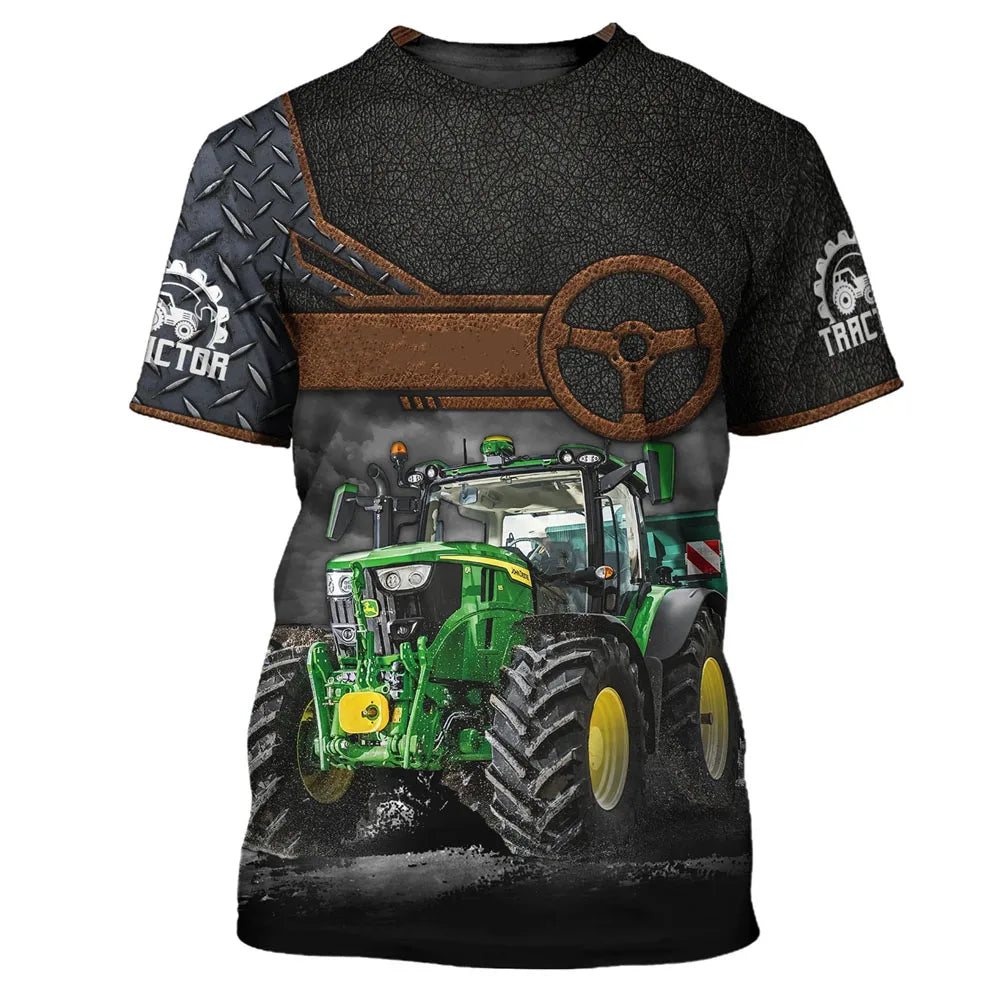 Farm Tractor Pattern 3D Print Summer Men's O-Neck T-shirt Casual Short Sleeve Oversized Pullover Fashion Streetwear Men Clothing