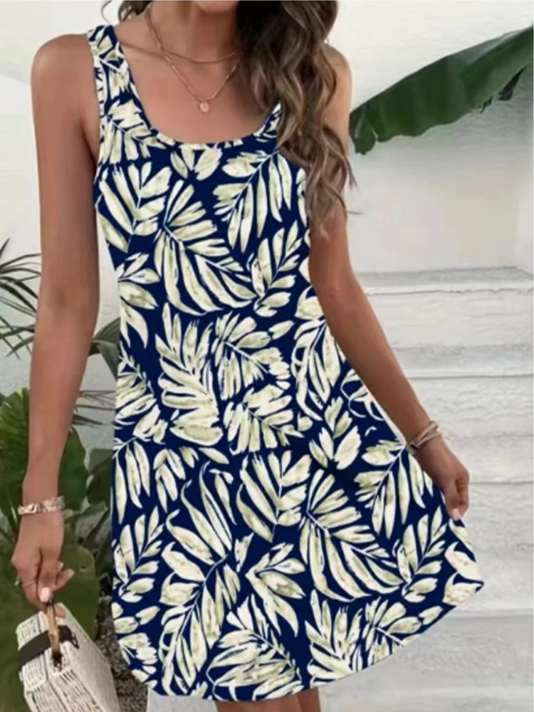 Sleeveless U-neck Sexy Short Sleeved Geometric Print Women's Dress Dating Versatile Bohemian Style Summer Dress