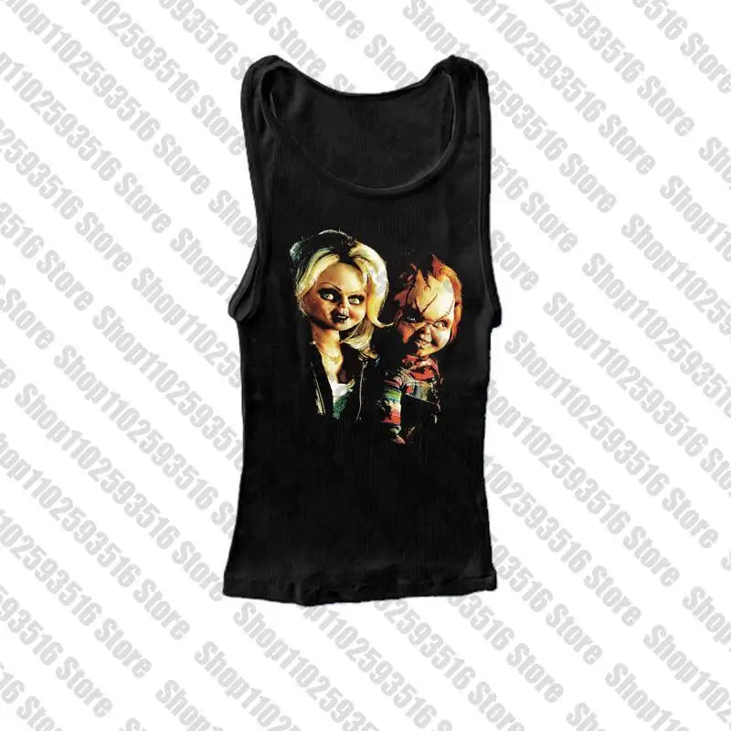 Goth Emo Crop Top Streetwear Aesthetic Grunge Baby Tee Vintage Women punk horror doll graphics Short Sleeve T-Shirt Y2k Clothes